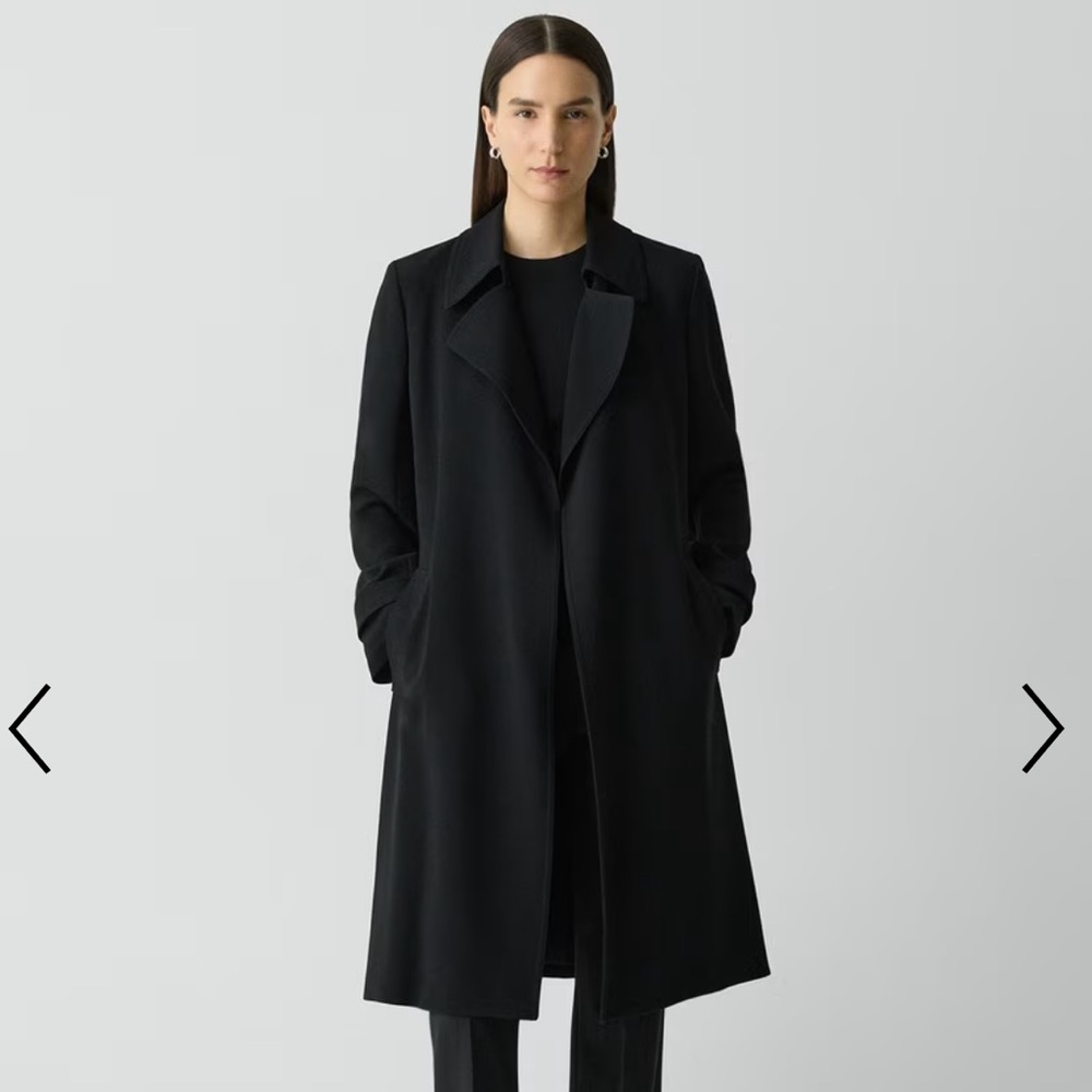 Theory Oaklane Black Trench Coat Admiral Crepe